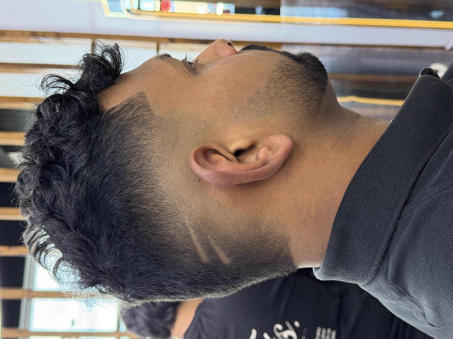 curly top, mid fade & line